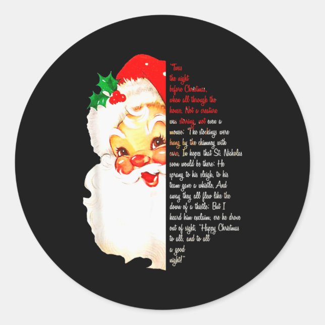 Santa Twas The Night Before Christmas Matching Paj Classic Round Sticker (Front)