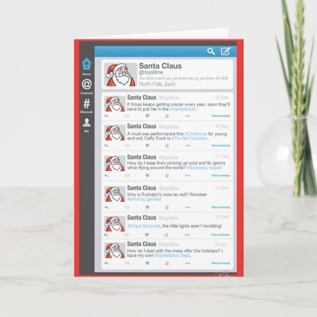 Santa Tweets Christmas Joke Paper Card (Front)