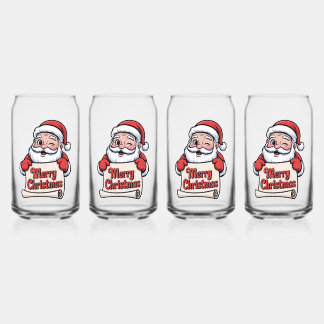 Santa Twinkle "Merry Christmas" Can Glass