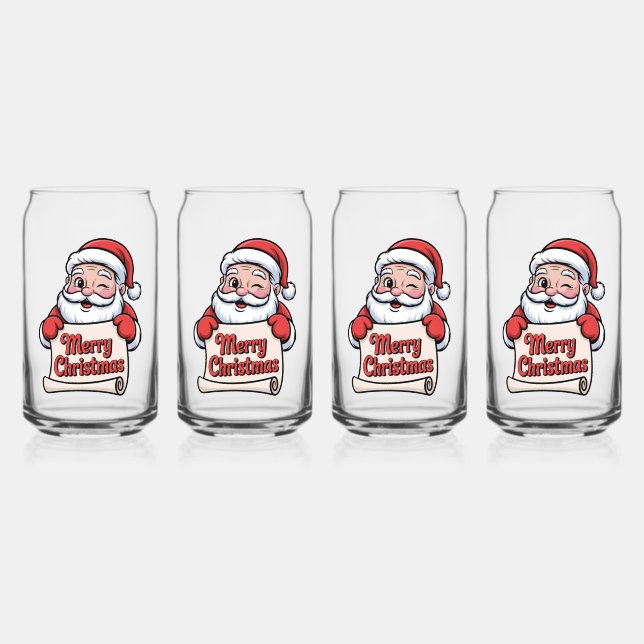 Santa Twinkle "Merry Christmas" Can Glass (Front)