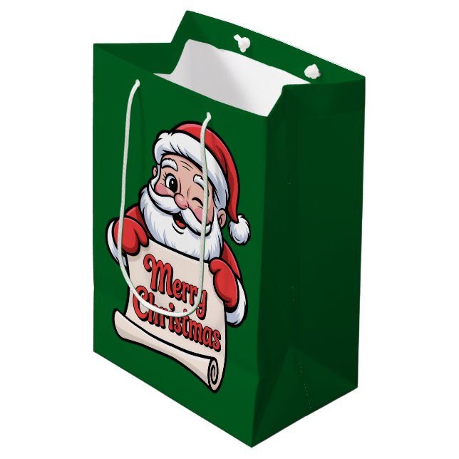 Santa Twinkle "Merry Christmas" Medium Gift Bag (Front Angled)