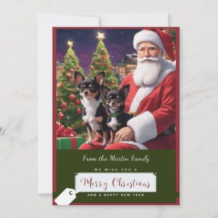 Santa & two adorable Chihuahua's Holiday Card