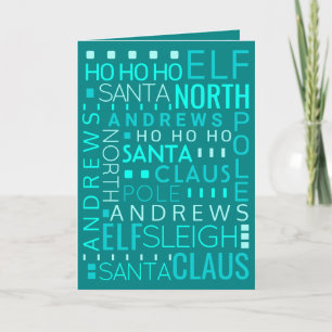Santa Typography Teal Blue Add Christmas Letter Holiday Card