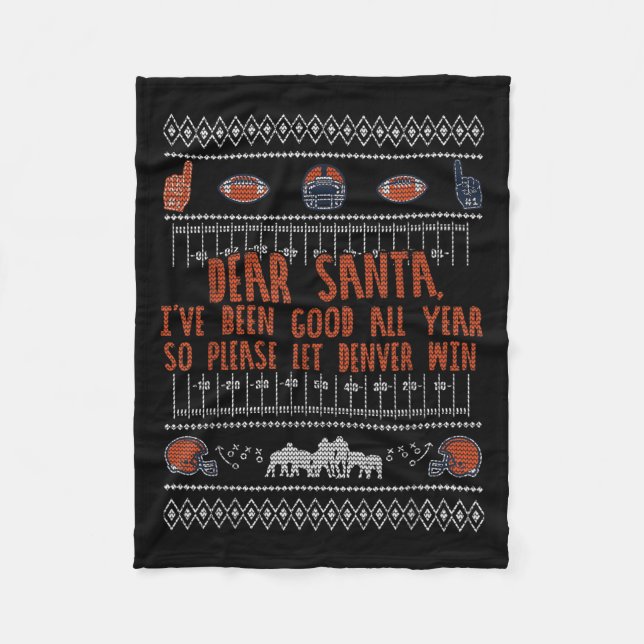 Santa Ugly Christmas Sweater Denver Football Funny Fleece Blanket (Front)