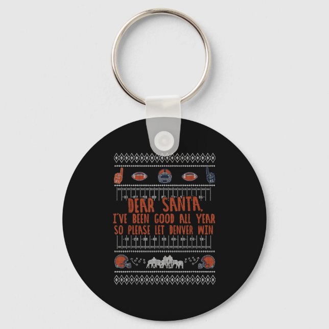 Santa Ugly Christmas Sweater Denver Football Funny Key Ring (Front)