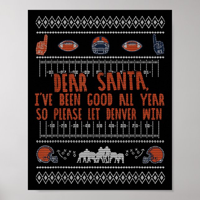 Santa Ugly Christmas Sweater Denver Football Funny Poster (Front)
