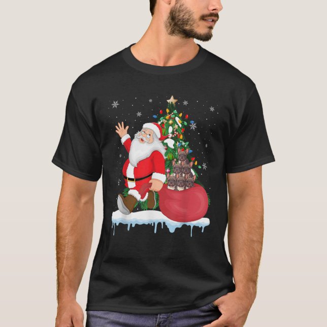 Santa Ugly Christmas Tree Lights French Bulldog Lo T-Shirt (Front)