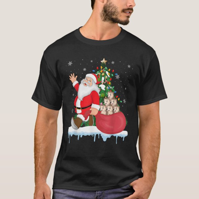 Santa Ugly Christmas Tree Lights Hedgehog Animal  T-Shirt (Front)