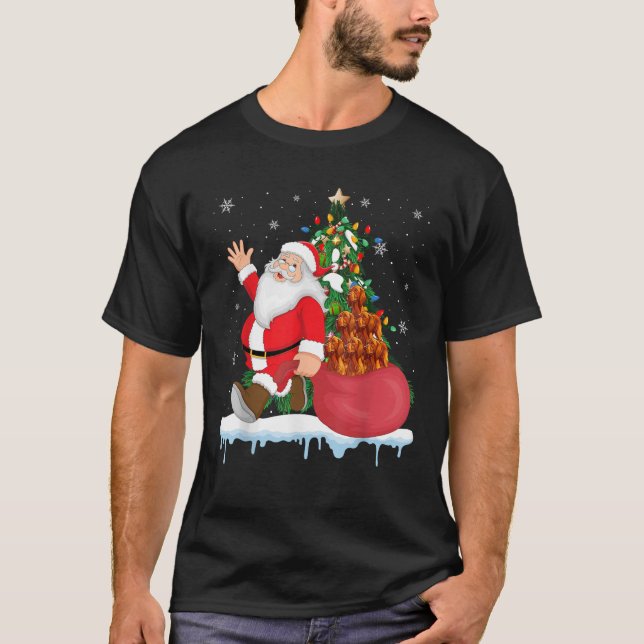 Santa Ugly Christmas Tree Lights Irish Setter Dog  T-Shirt (Front)
