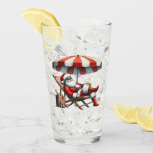 Santa under a Beach Umbrella Christmas Glass