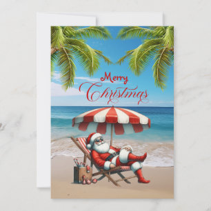 Santa under a Beach Umbrella Christmas Holiday Card