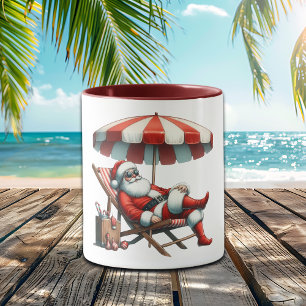 Santa under a Beach Umbrella Christmas Mug
