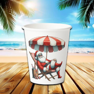 Santa under a Beach Umbrella Christmas Paper Cups
