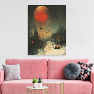 Santa Under the Blood Moon - Oil Painting Canvas Print