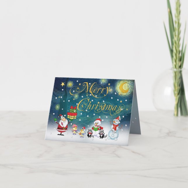 Santa under Van Gogh's Starry Night Holiday Card (Front)