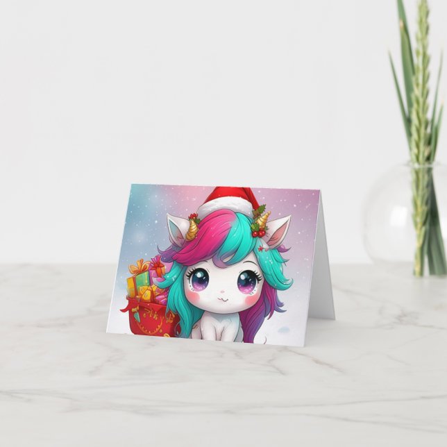 Santa Unicorn  Holiday Card (Front)