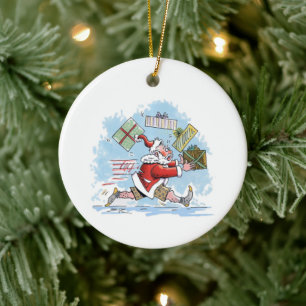 Santa Unprepared round ceramic ornament