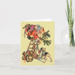 Santa Up a Ladder Holiday Card
