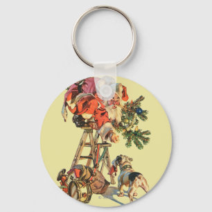 Santa Up a Ladder Key Ring