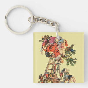 Santa Up a Ladder Key Ring