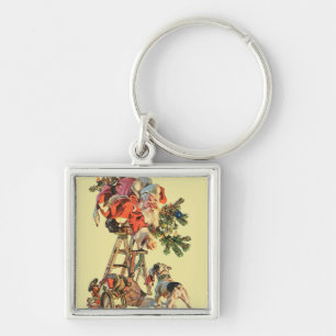 Santa Up a Ladder Key Ring