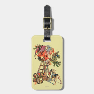 Santa Up a Ladder Luggage Tag
