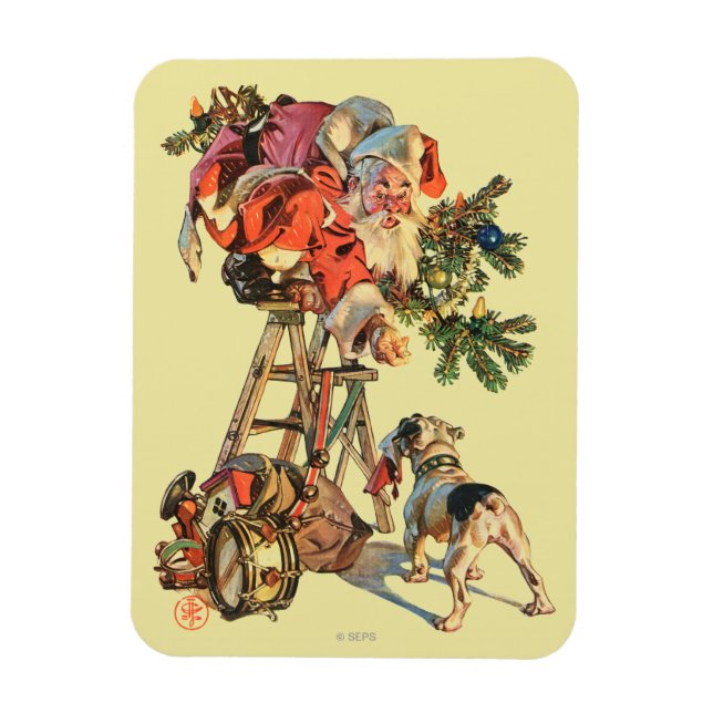 Santa Up a Ladder Magnet (Vertical)