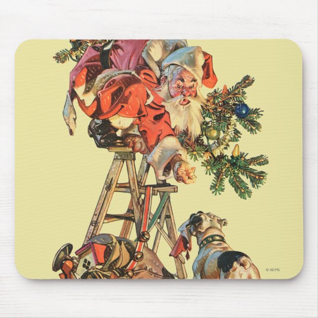 Santa Up a Ladder Mouse Mat (Front)