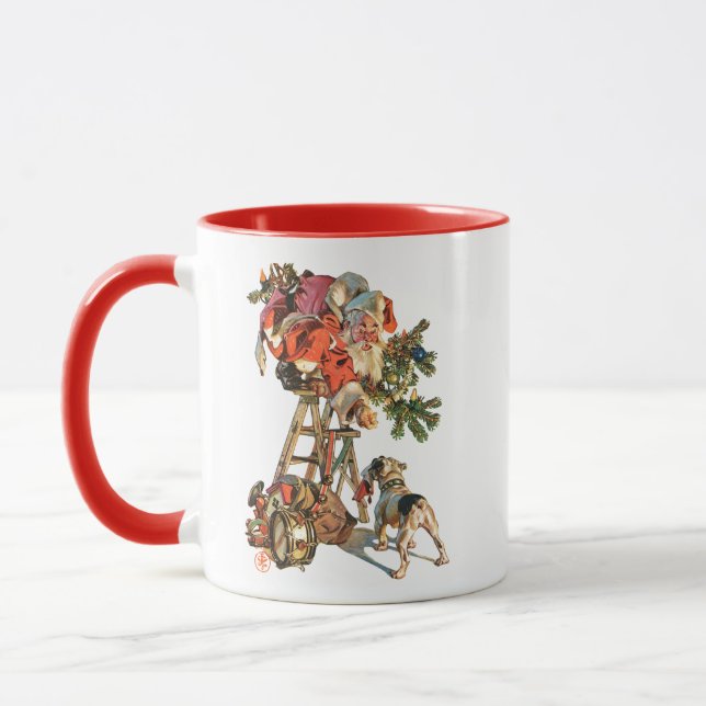 Santa Up a Ladder Mug (Left)