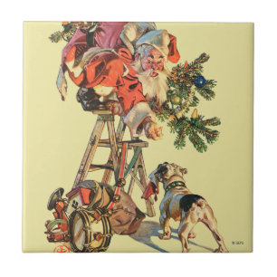 Santa Up a Ladder Tile