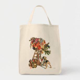 Santa Up a Ladder Tote Bag