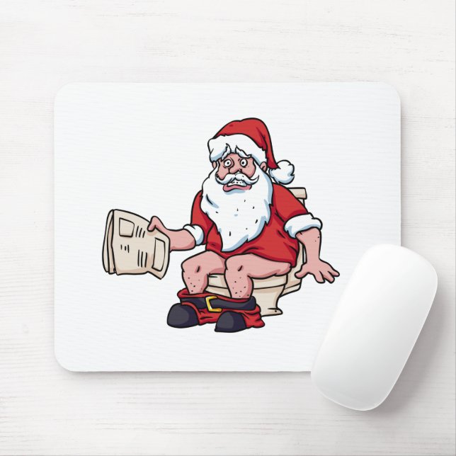 Santa Using Toilet Mouse Mat (With Mouse)