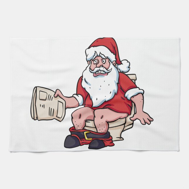 Santa Using Toilet Tea Towel (Horizontal)