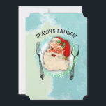 Santa utensils chef catering Christmas card<br><div class="desc">Handy for any culinary pro,  a cheerful Santa with fork and spoon with a watercolor style background and ring of snowflakes for a personal chef,  caterer or catering company,  restaurant,  food vendors and other cooking or food business.</div>