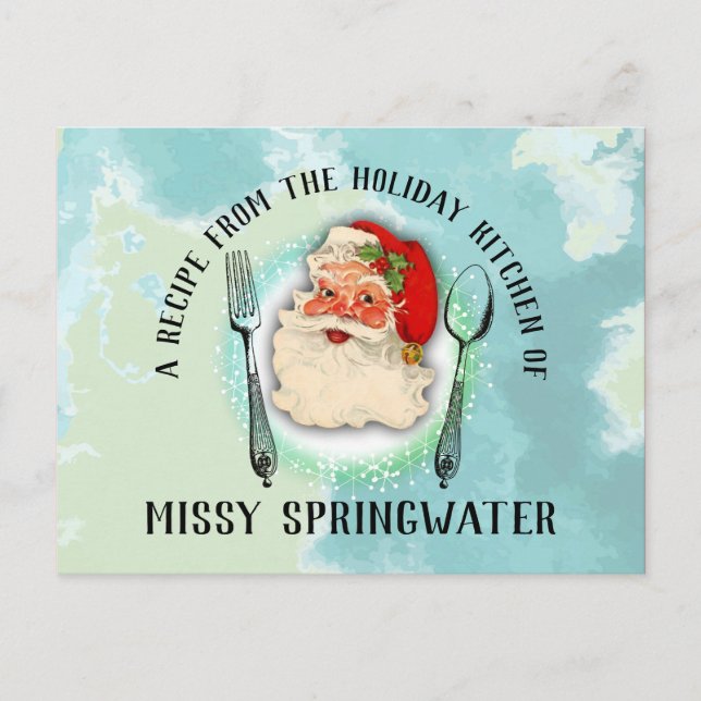 Santa utensils cooking baking holiday recipe card (Front)
