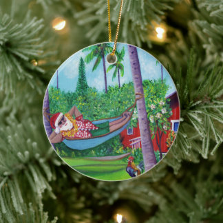 Santa Vacation in Kauai Mele Kalikimaka Christmas Ceramic Tree Decoration