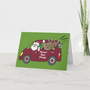 Santa Van with Reindeer Best Friends or YOUR TEXT Holiday Card