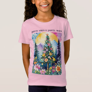 Santa Vibes & Pastel Skies Floral Christmas Tree T-Shirt