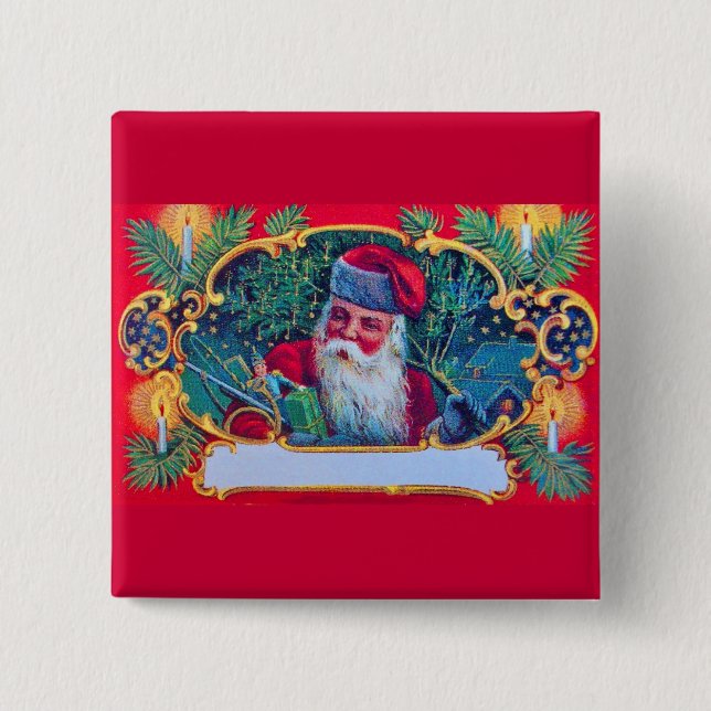 SANTA VINTAGE 15 CM SQUARE BADGE (Front)