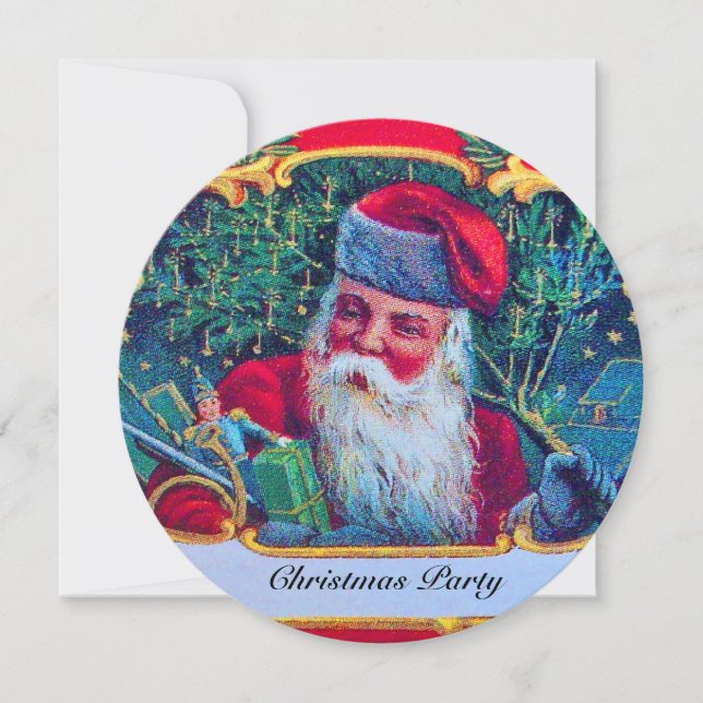 SANTA VINTAGE CHRISTMAS PARTY gold Invitation (Front)