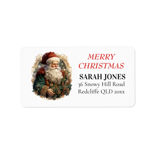Santa Vintage Cute Merry Christmas Wishes  Label (Front)