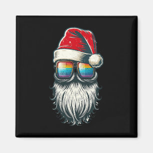 Santa Vintage Glasses Rainbow Christmas Santa Hat Magnet