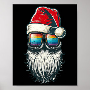 Santa Vintage Glasses Rainbow Christmas Santa Hat Poster