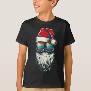 Santa Vintage Glasses Rainbow Christmas Santa Hat T-Shirt
