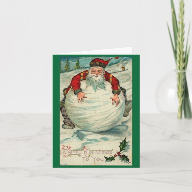 Santa Vintage Snowball Holiday Card (Front)
