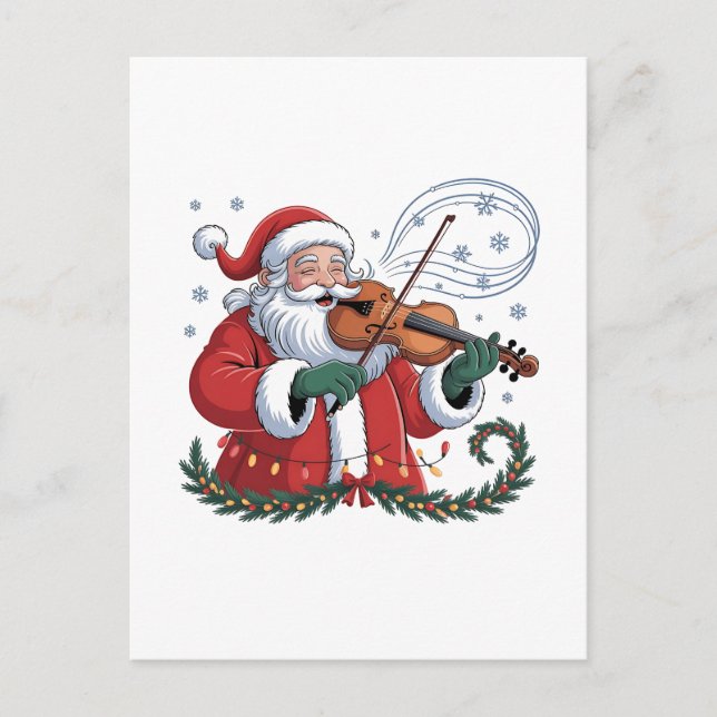 Santa Violin Player Violinist Christmas Music Xmas Invitation Postcard (Front)