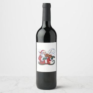 Santa Violin Player Violinist Christmas Music Xmas Wine Label