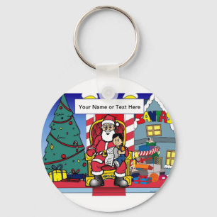 Santa Visit - Boy Cartoon by PrintedPerfection.com Key Ring