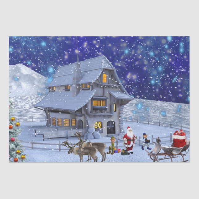 Santa Visit Christmas Decoupage Tissue Paper (Front)