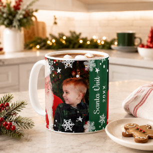 Santa Visit Snowflakes Two Photo Collage Christmas Coffee Mug